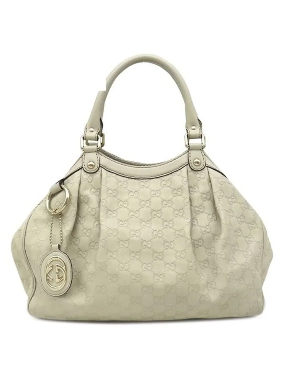 Gucci Handbag Sookie Leather White Champagne Gold Off GG Guccissima Tote with